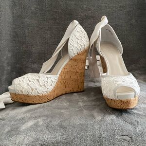 Nine West White Lace Wedges